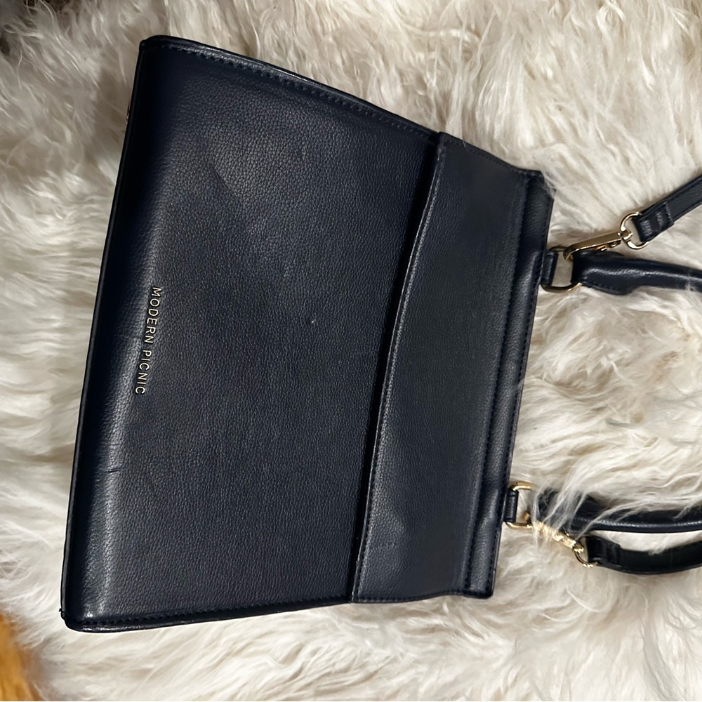 Black Leather Shoulder Bag with Top Handles - Picture 3 of 3